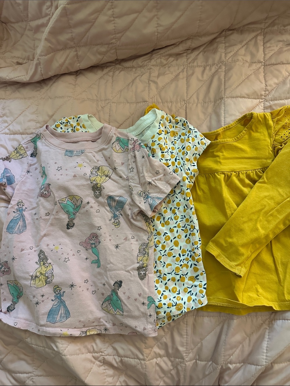 Cat & Jack Girls Pink Princess, Lemon Print and Mustard Top Set